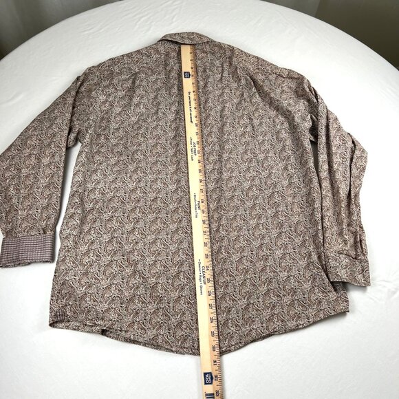 Cremieux Classics Mens Paisley Long Sleeve Button-Up Large Shirt Brown Flip Cuff - Picture 9 of 10